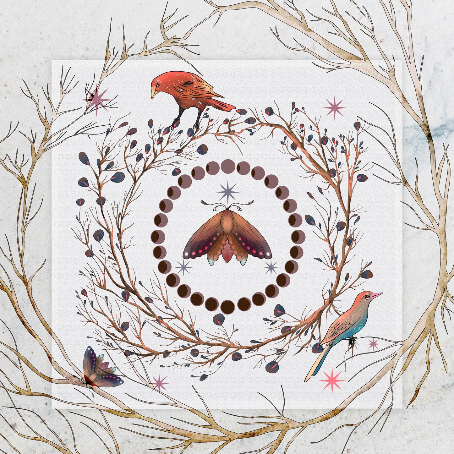 Floral Lunar Moth Tea Towel