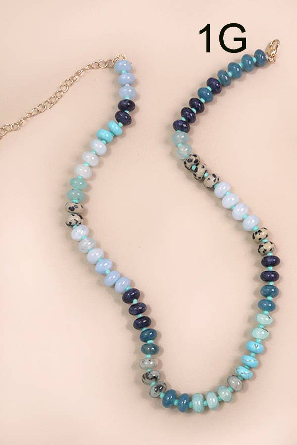 Natural Agate Glass Semi-Precious Bead Necklace