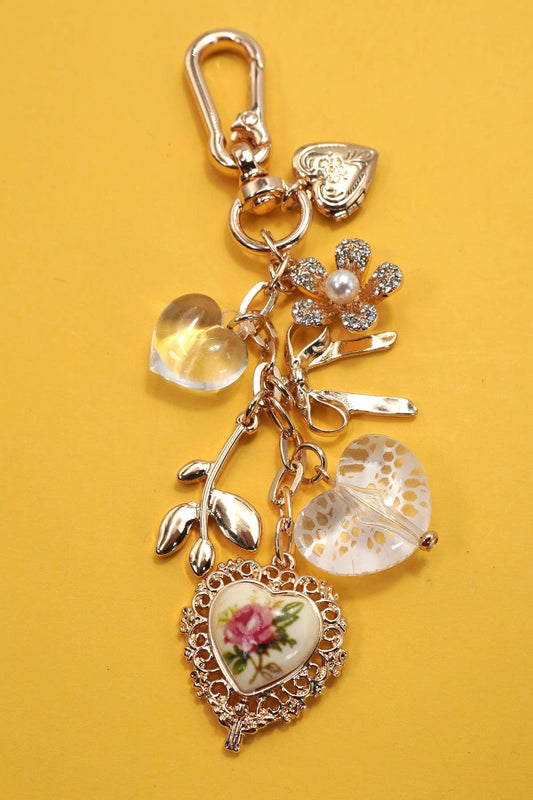 Hearts and flowers bag charm