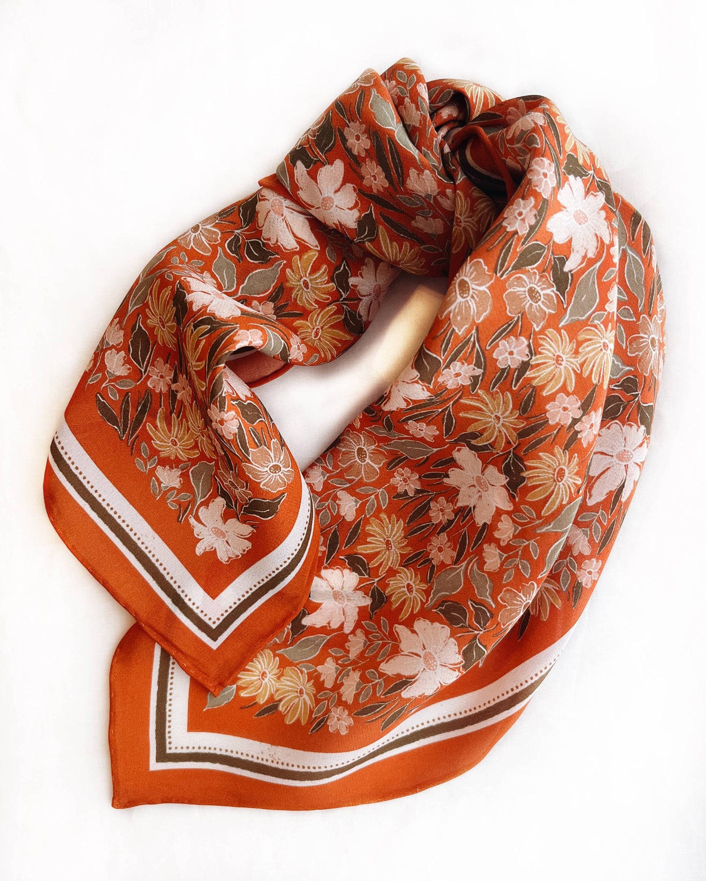 Scarf - Botanical Garden Floral Western - 100% Silk Bandana Scarf