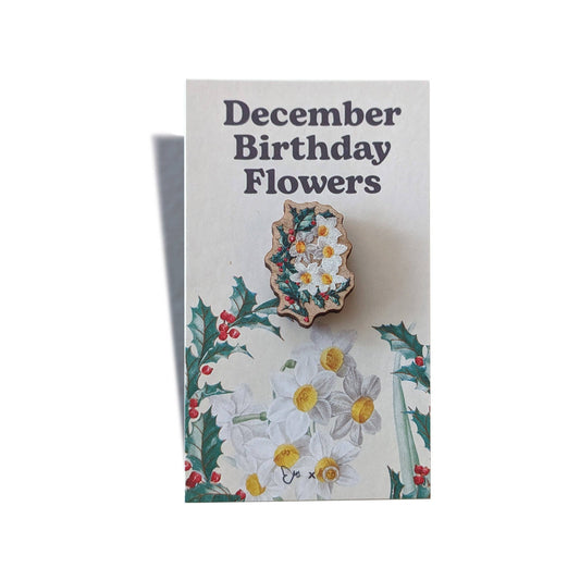 December Birthday Flower Wooden Pin