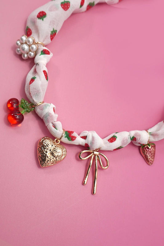 Heart Berry Scarf Charm Necklace