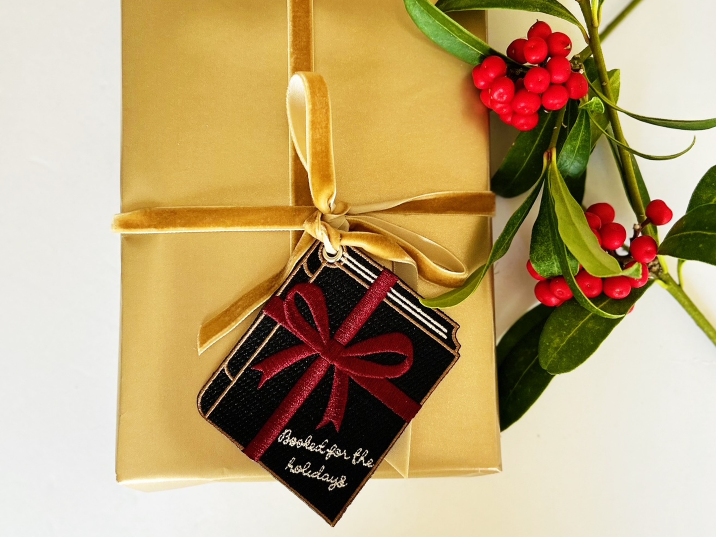 Embroidered Ornament, Keychain, and Gift Tag for Book Lovers