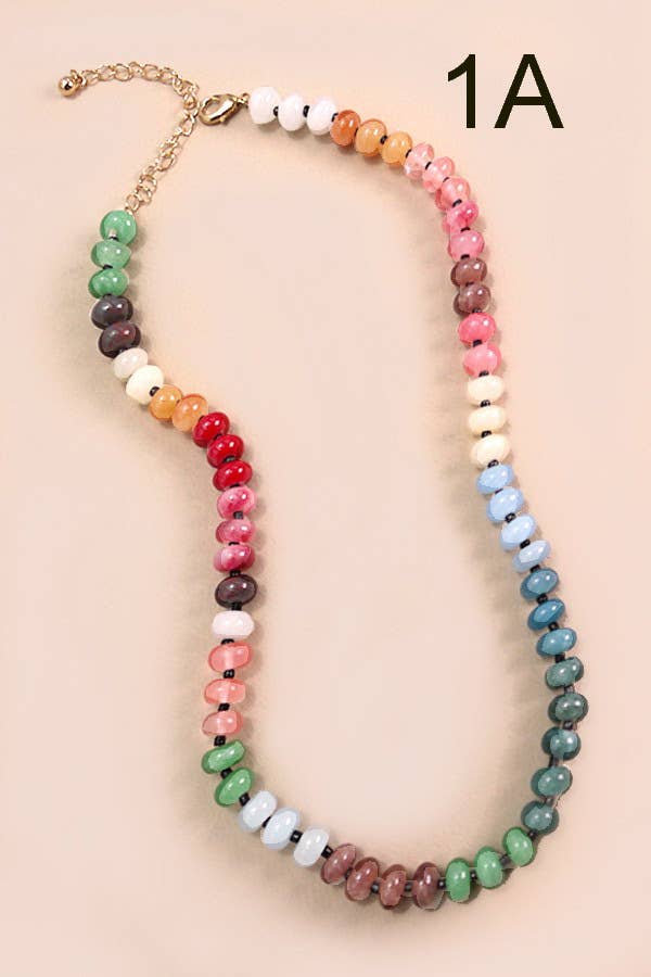 Natural Agate Glass Semi-Precious Bead Necklace