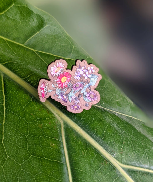 September Birthday Flowers Wooden Pin