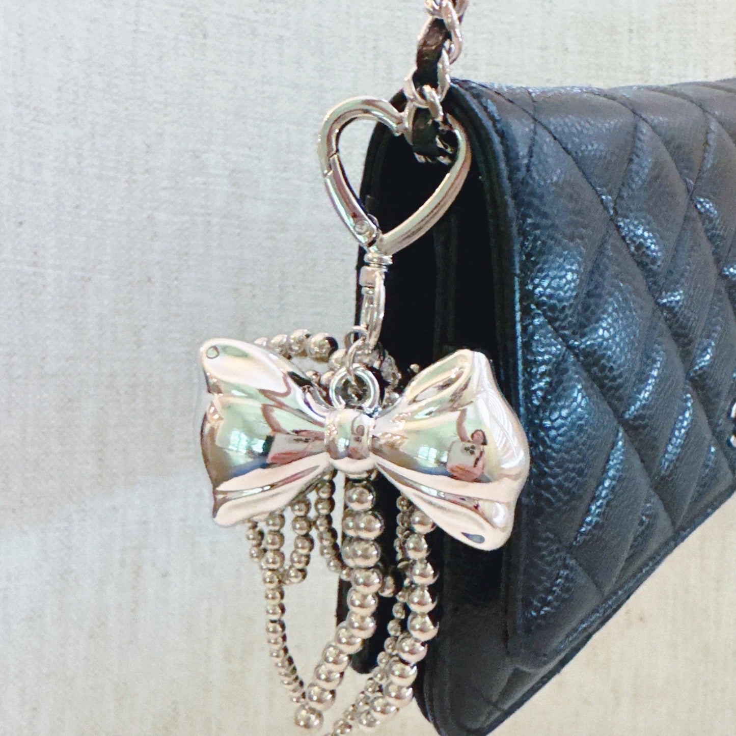 Silver Cascade Bow Charm Bag Charm