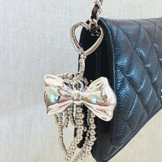 Silver Cascade Bow Charm Bag Charm