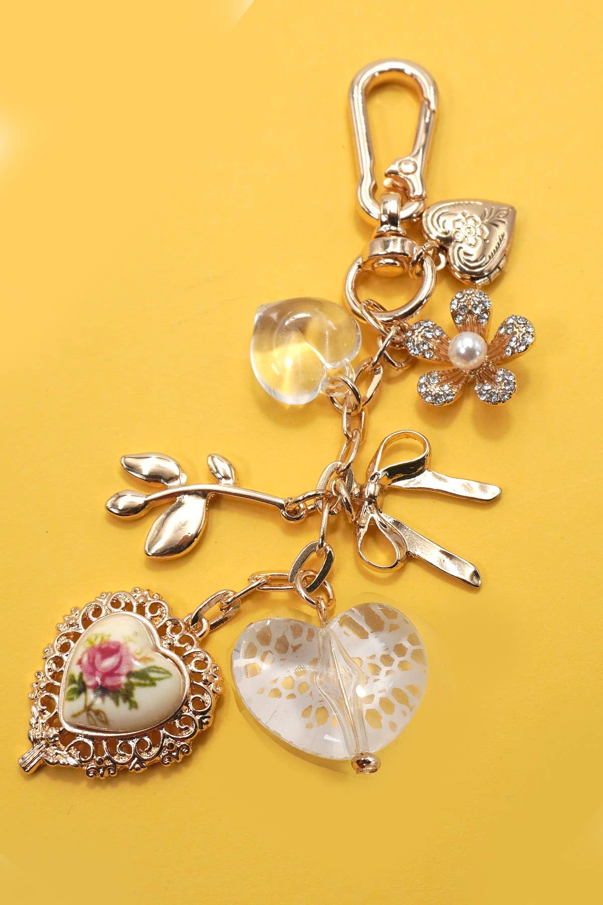 Hearts and flowers bag charm