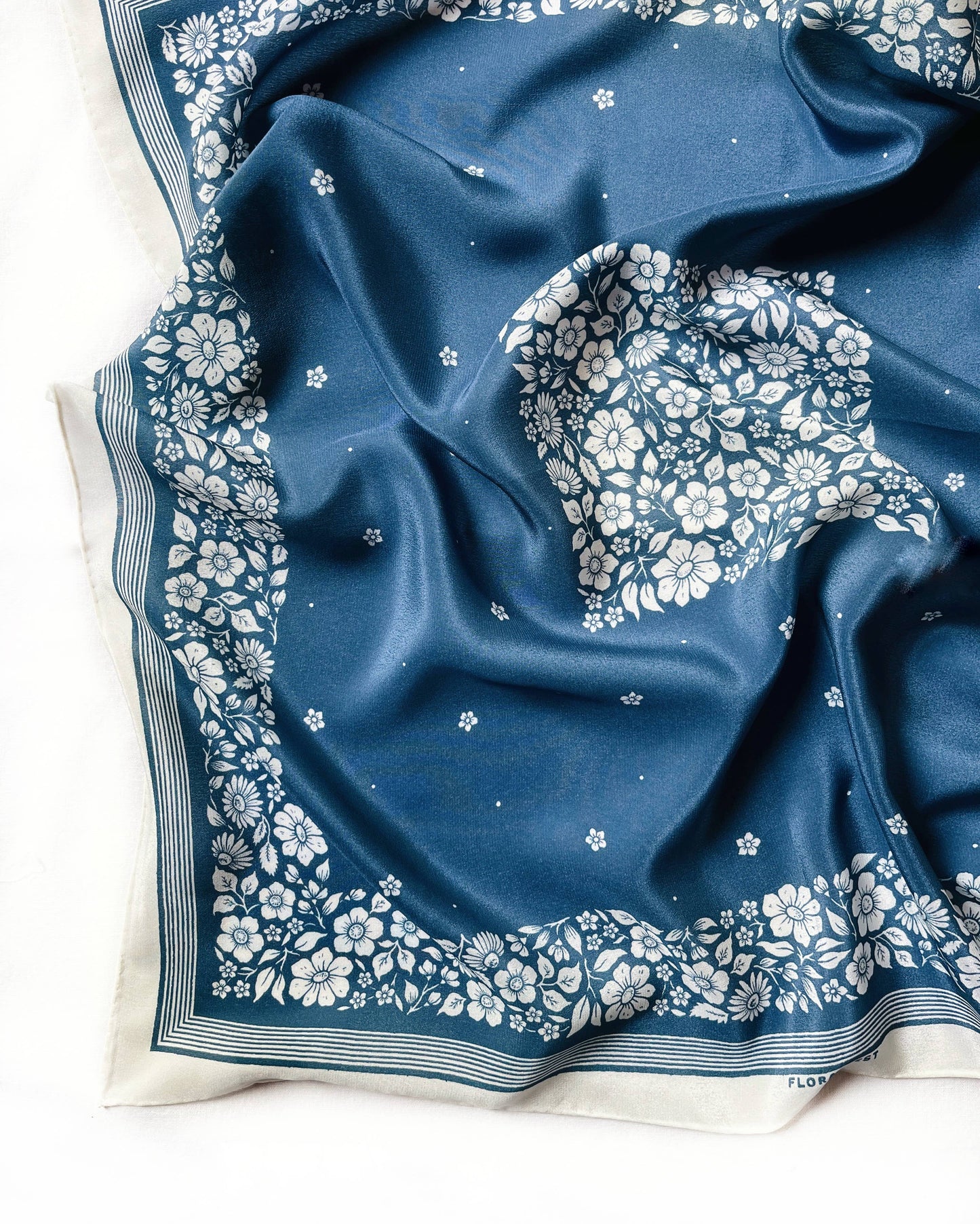 Floral Blue Western 100% Silk Bandana Scarf