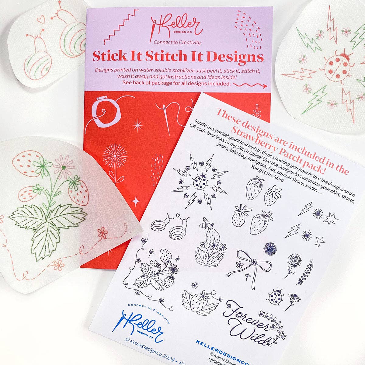 Stick It Stitch It Water Soluble Embroidery Patterns-Strawberry Patch