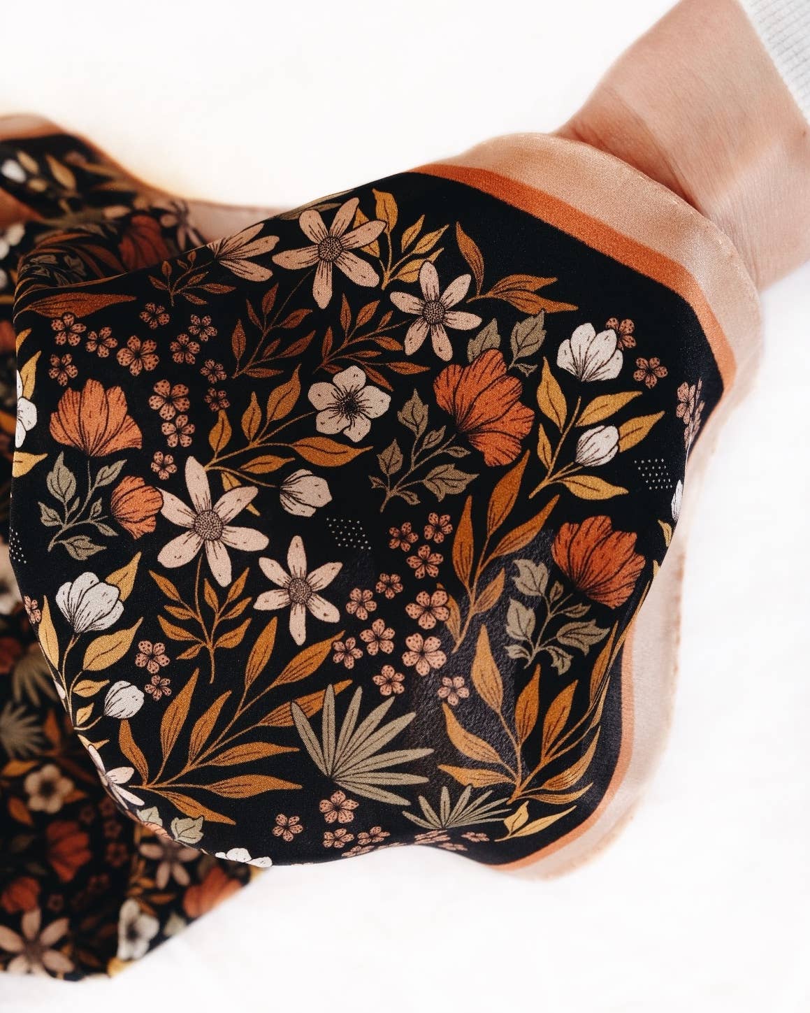 Midnight Garden Floral 100% Silk Bandana Scarf