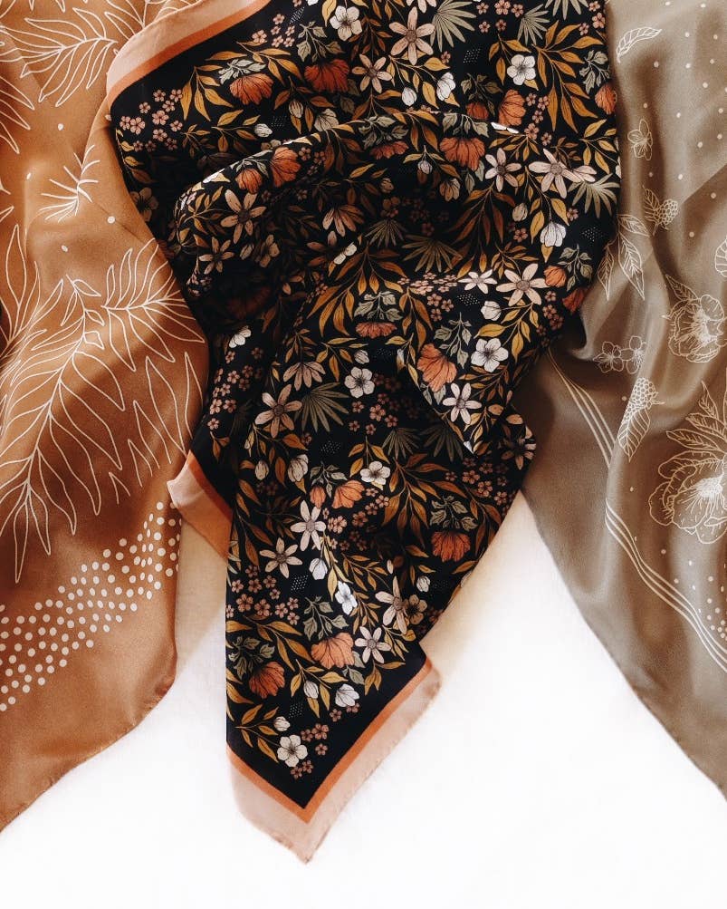 Midnight Garden Floral 100% Silk Bandana Scarf