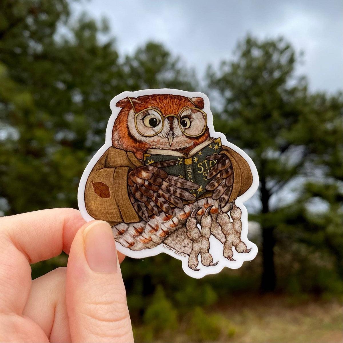Bookish Screech Owl Weatherproof Vinyl Sticker