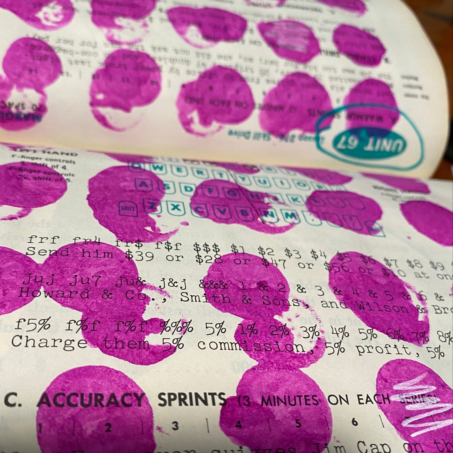 Pink dots from a bingo dauber dot this example page from an art journal.