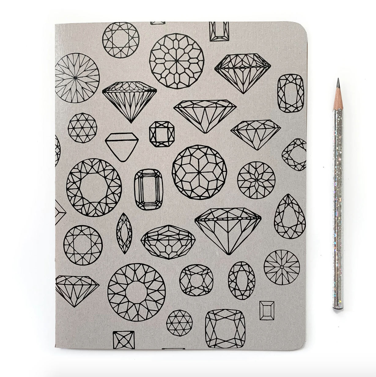 Large Journal - Diamonds (A Little Lark) Grey on Black