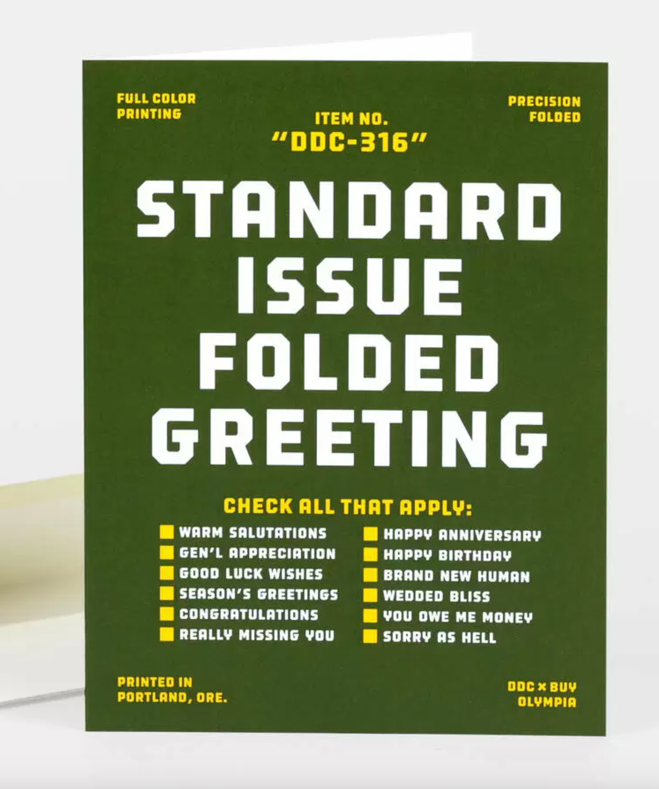 Card - Standard Issue Folded Greeting (Buy Olympia / Draplin Design)