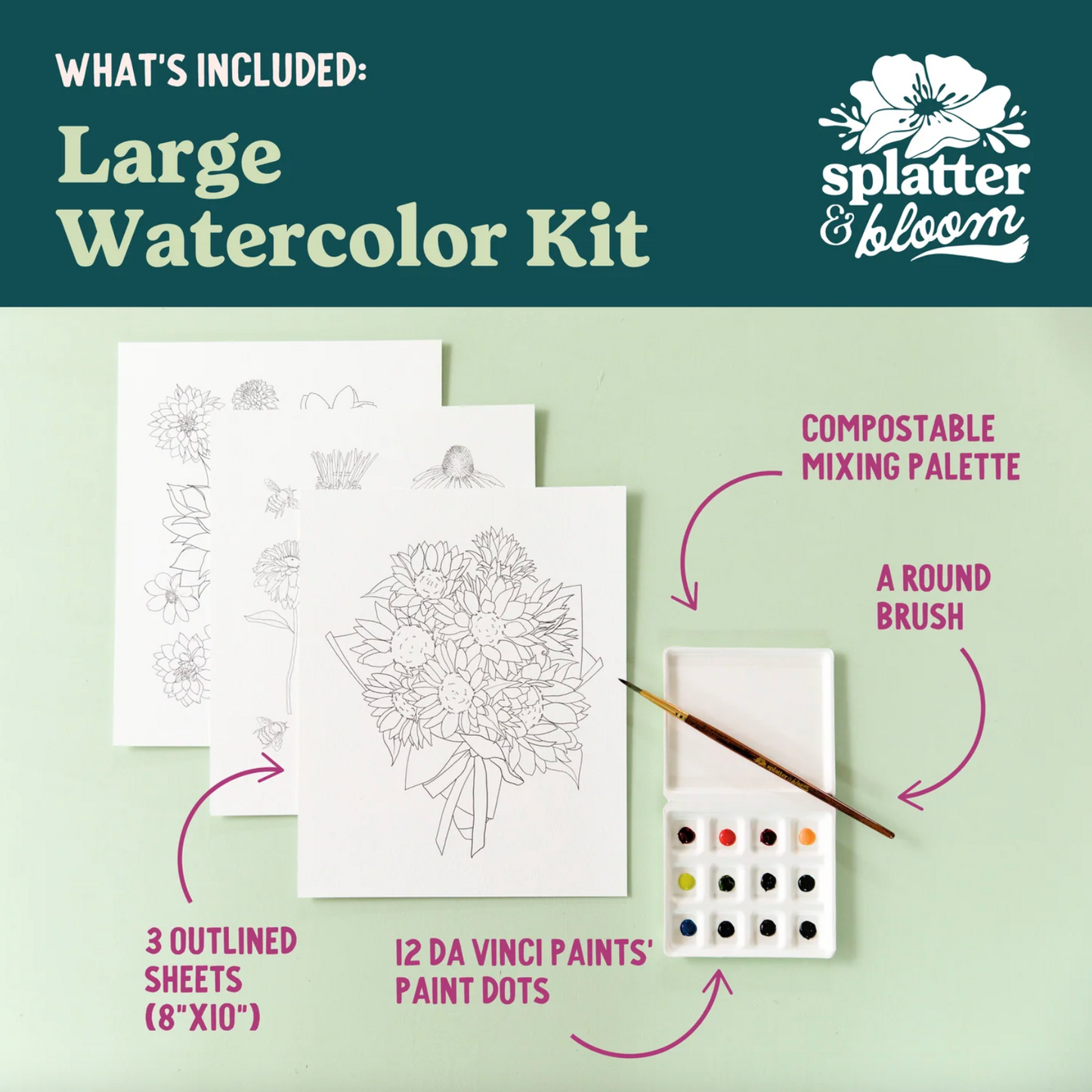 DIY Paint Kit - Large - Spring Florals (Splatter & Bloom) Watercolor Kit Complete Set
