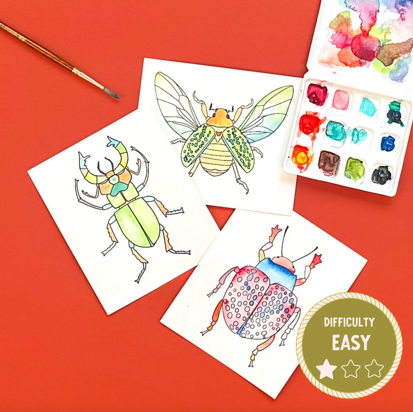 DIY Paint Kit - Mini - Buggy Beetles (Splatter & Bloom) Watercolor Easy