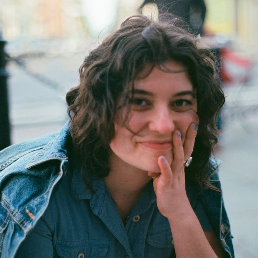 A headshot photo of Alessia Potovsky - the teacher of our block printing on clothing class at Monster in Seattle, WA.