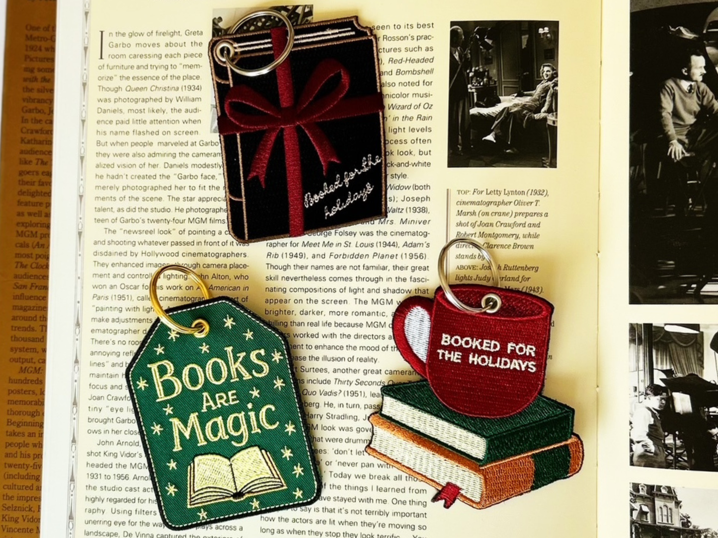 Embroidered Ornament, Keychain, and Gift Tag for Book Lovers