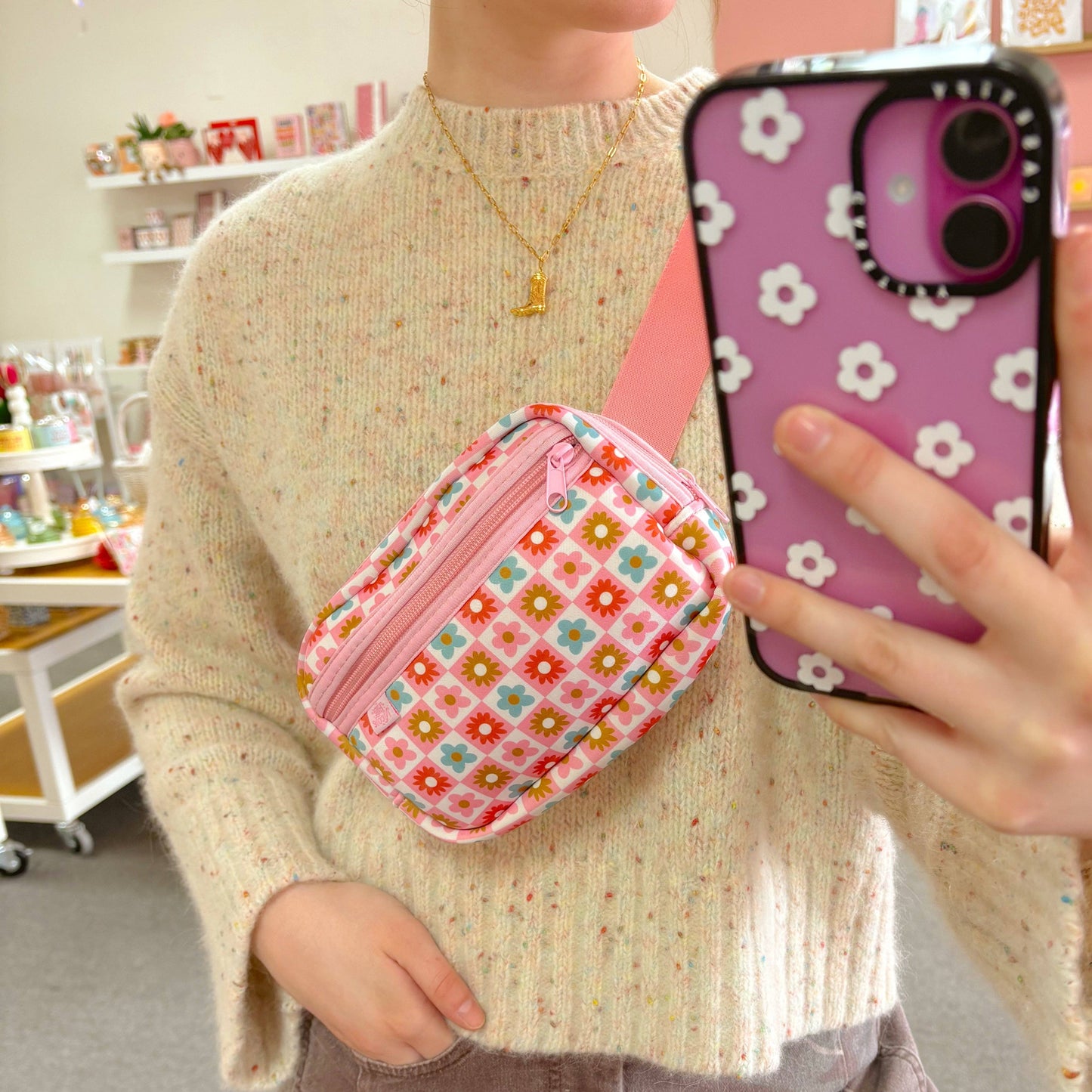 Crossbody Bag - Checkered Floral