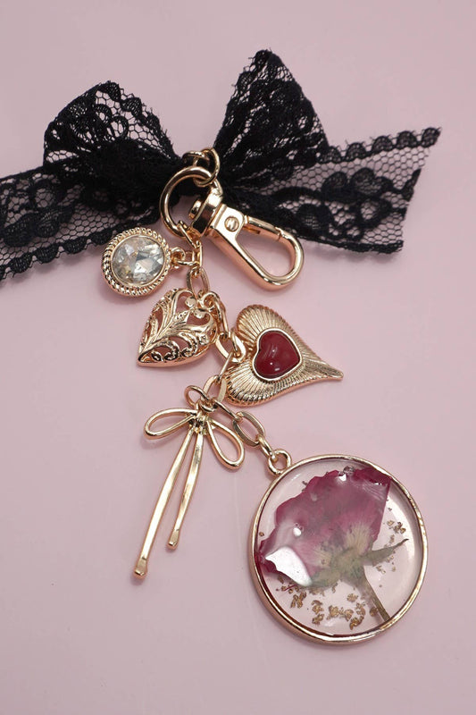 Dried flower bow bag charm