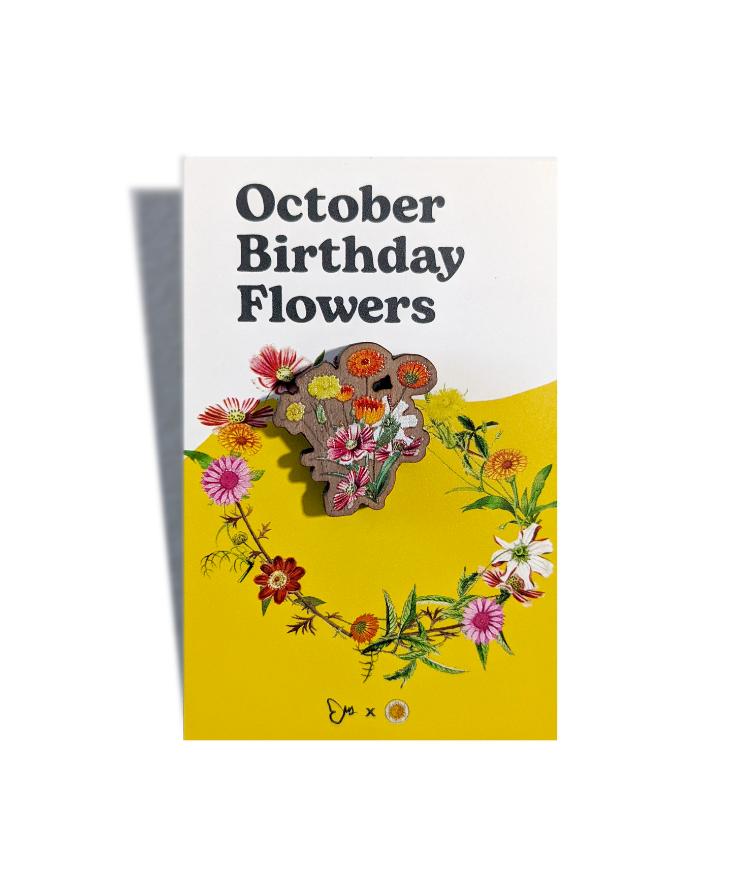 October Birthday Flowers Wooden Pin
