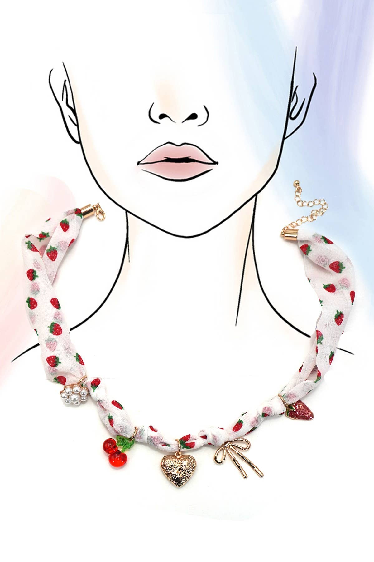 Heart Berry Scarf Charm Necklace