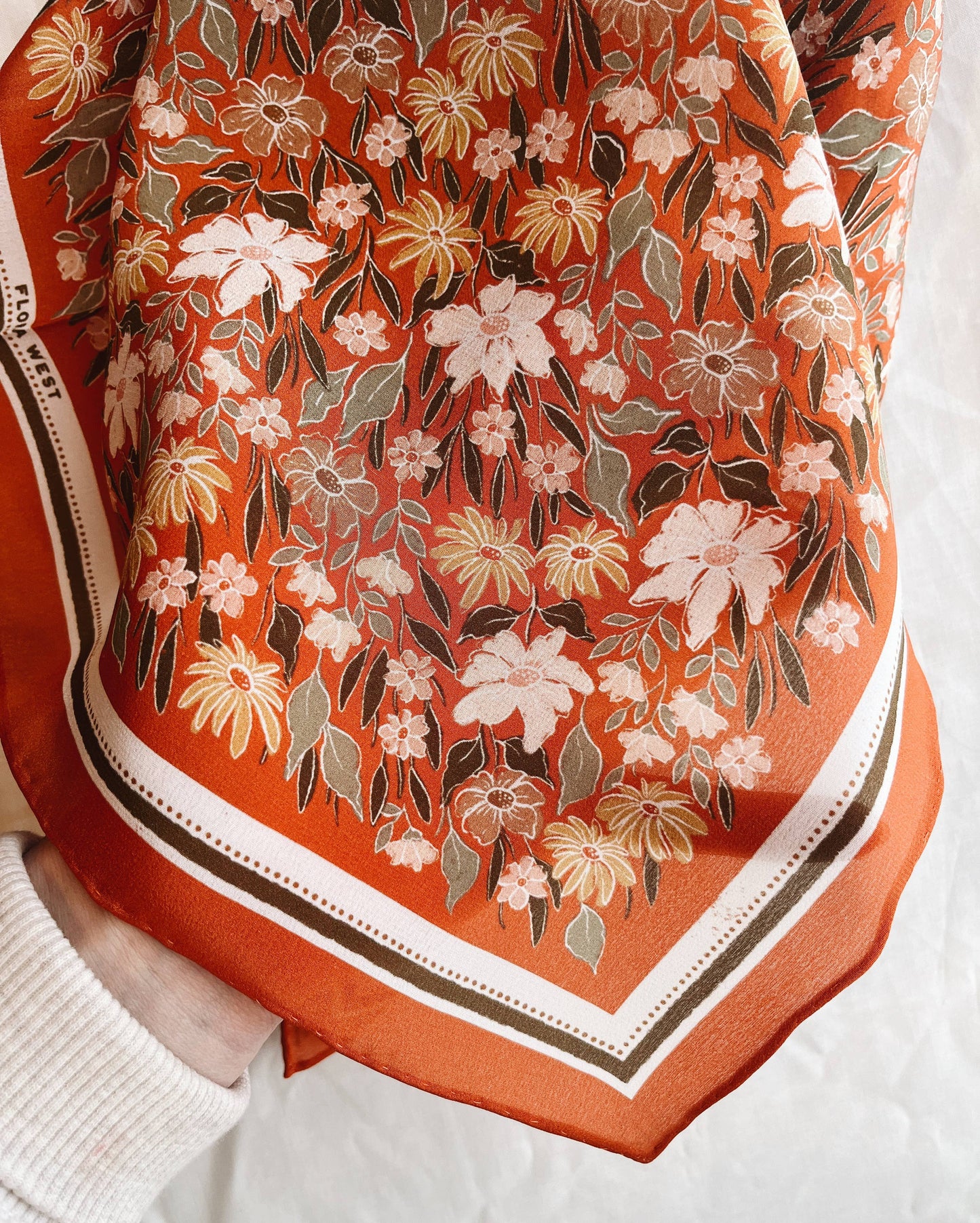 Scarf - Botanical Garden Floral Western - 100% Silk Bandana Scarf