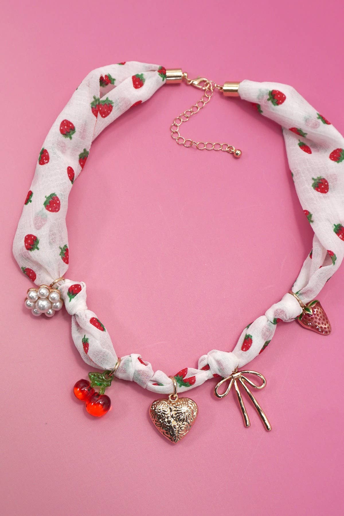 Heart Berry Scarf Charm Necklace