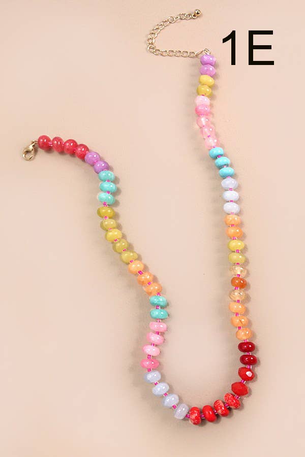 Natural Agate Glass Semi-Precious Bead Necklace
