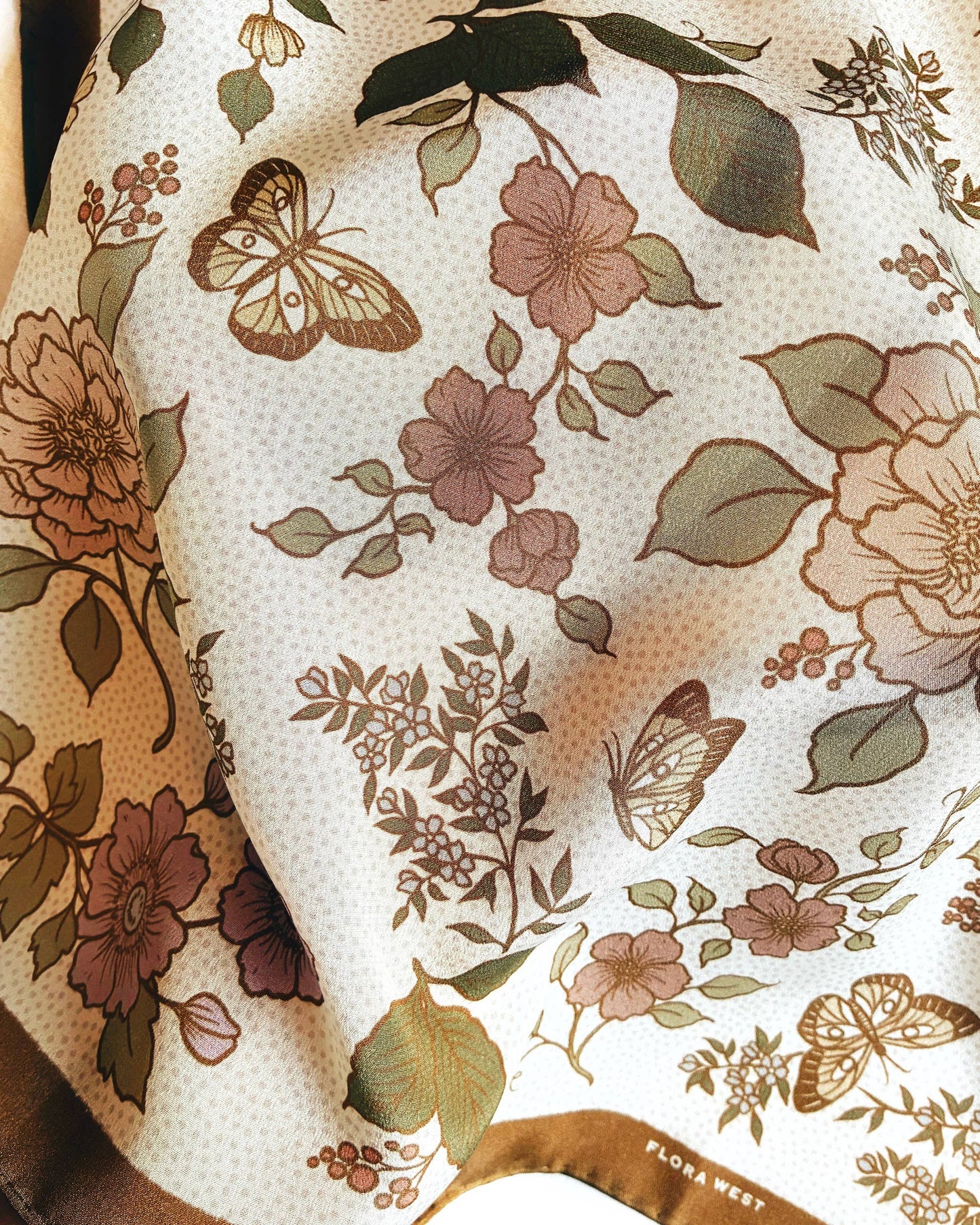 100% Silk Bandana Western Floral & Butterfly – 23” Square