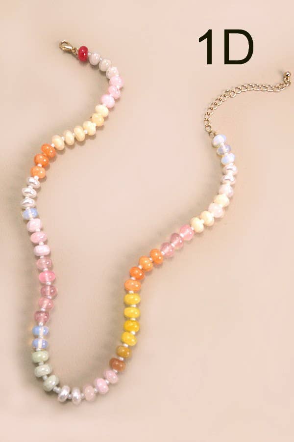 Natural Agate Glass Semi-Precious Bead Necklace