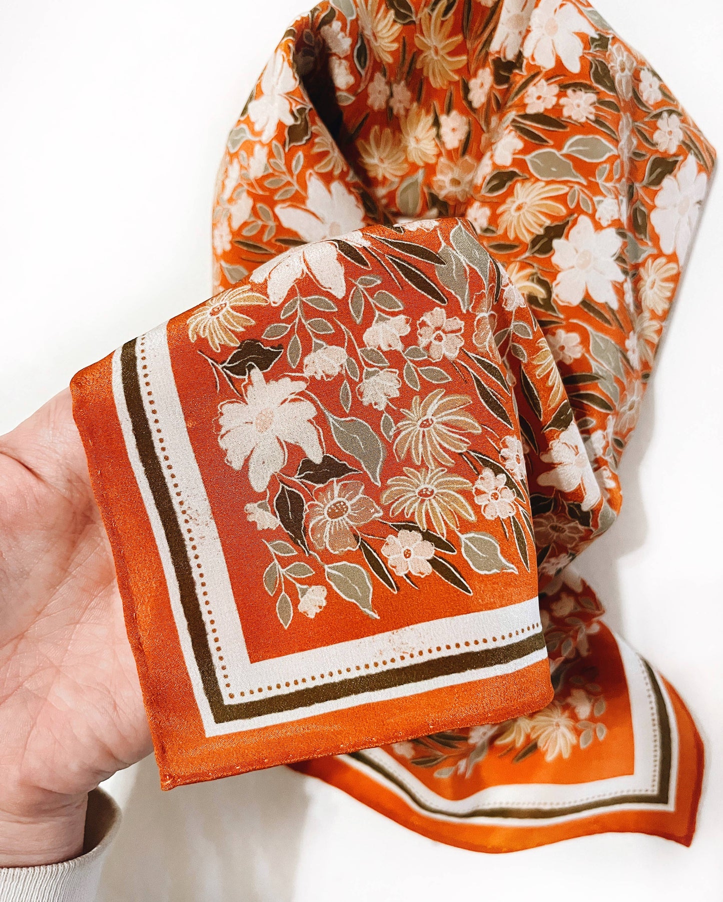 Scarf - Botanical Garden Floral Western - 100% Silk Bandana Scarf