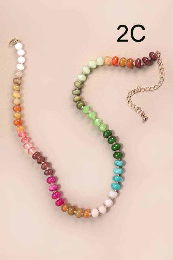 Natural Agate Glass Semi-Precious Bead Necklace