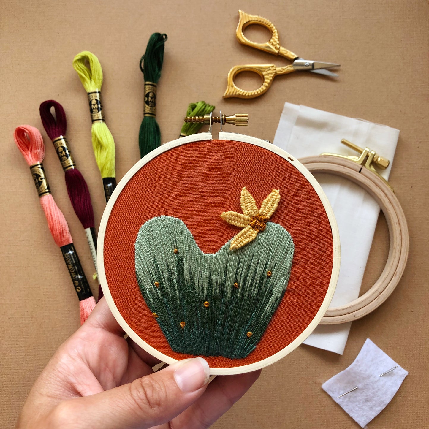 IN PERSON CLASS: Embroidered Heart Cactus with 3D Flower Workshop