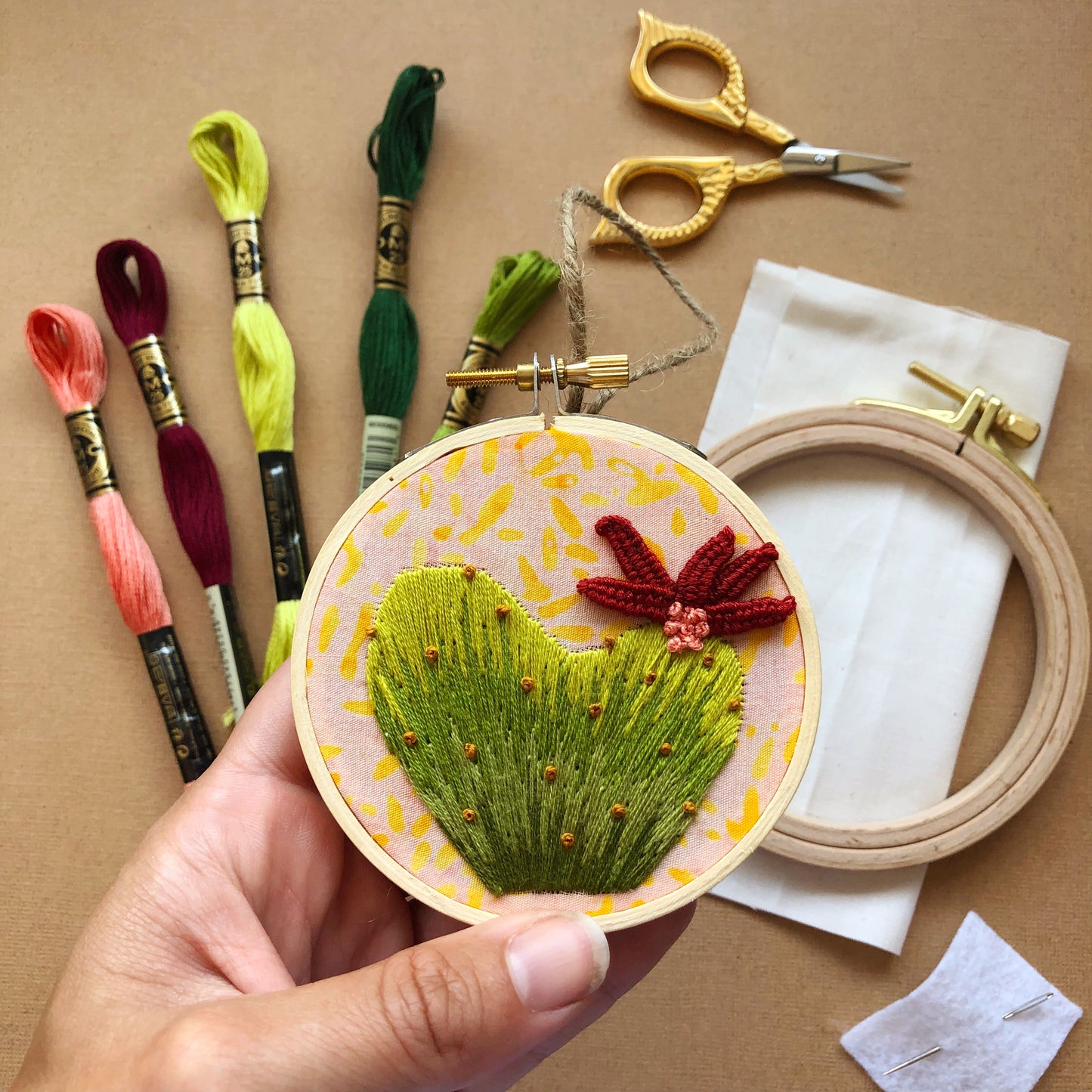 IN PERSON CLASS: Embroidered Heart Cactus with 3D Flower Workshop