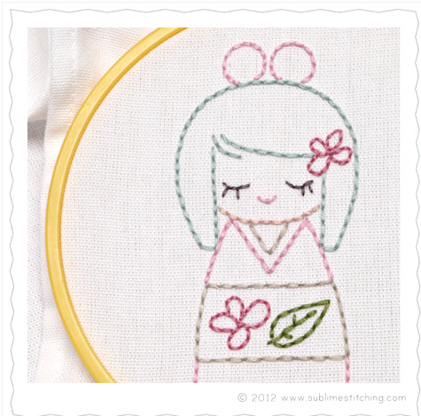 Craft Supply - Embroidery Pattern - Kokeshi Dolls