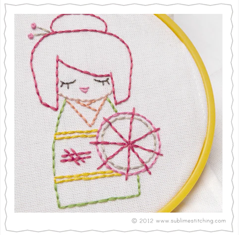 Craft Supply - Embroidery Pattern - Kokeshi Dolls