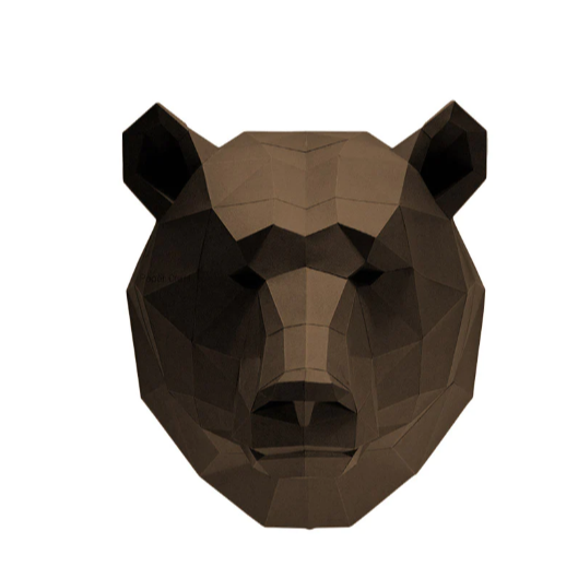 An example of a completed paper craft bear kit against a white background.