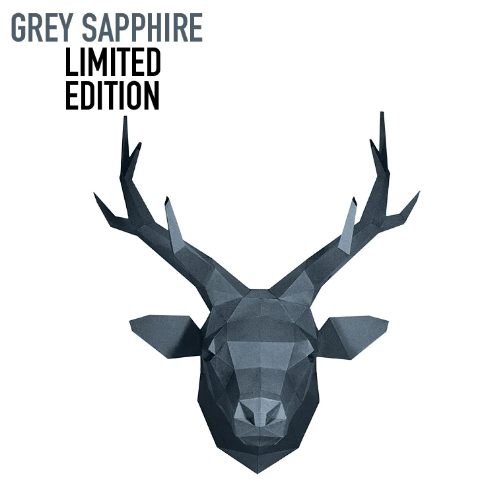 An example of the completed deer head in gray. It is shown against a white background.