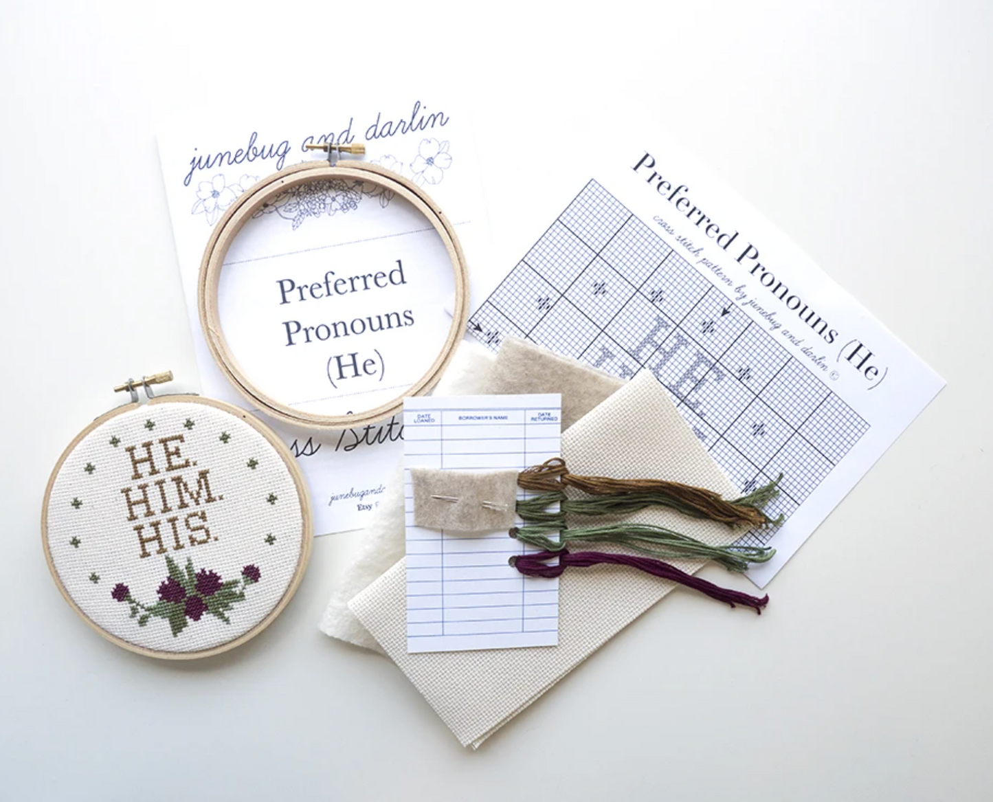 Cross Stitch Kit: Pronoun He Him His
