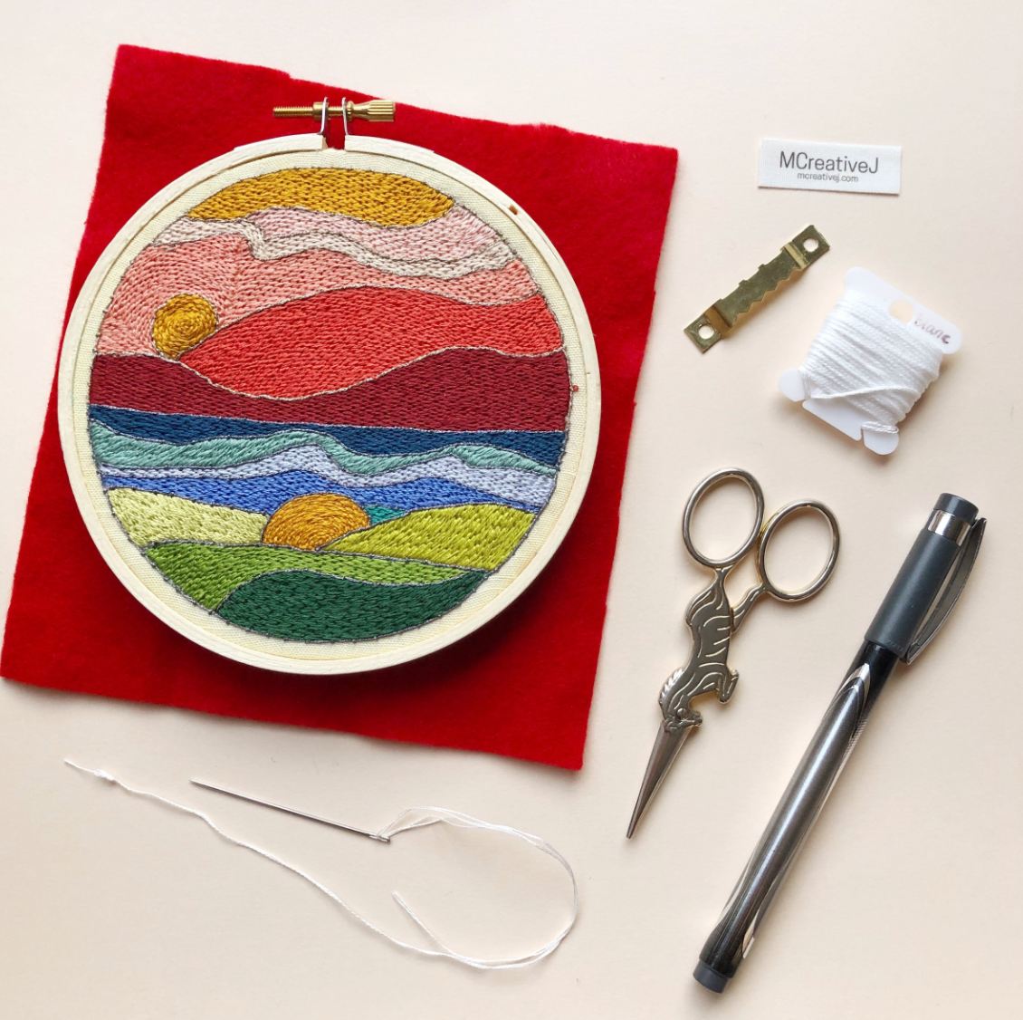 DIY Craft Kit - Embroidery - Stained Glass Landscape