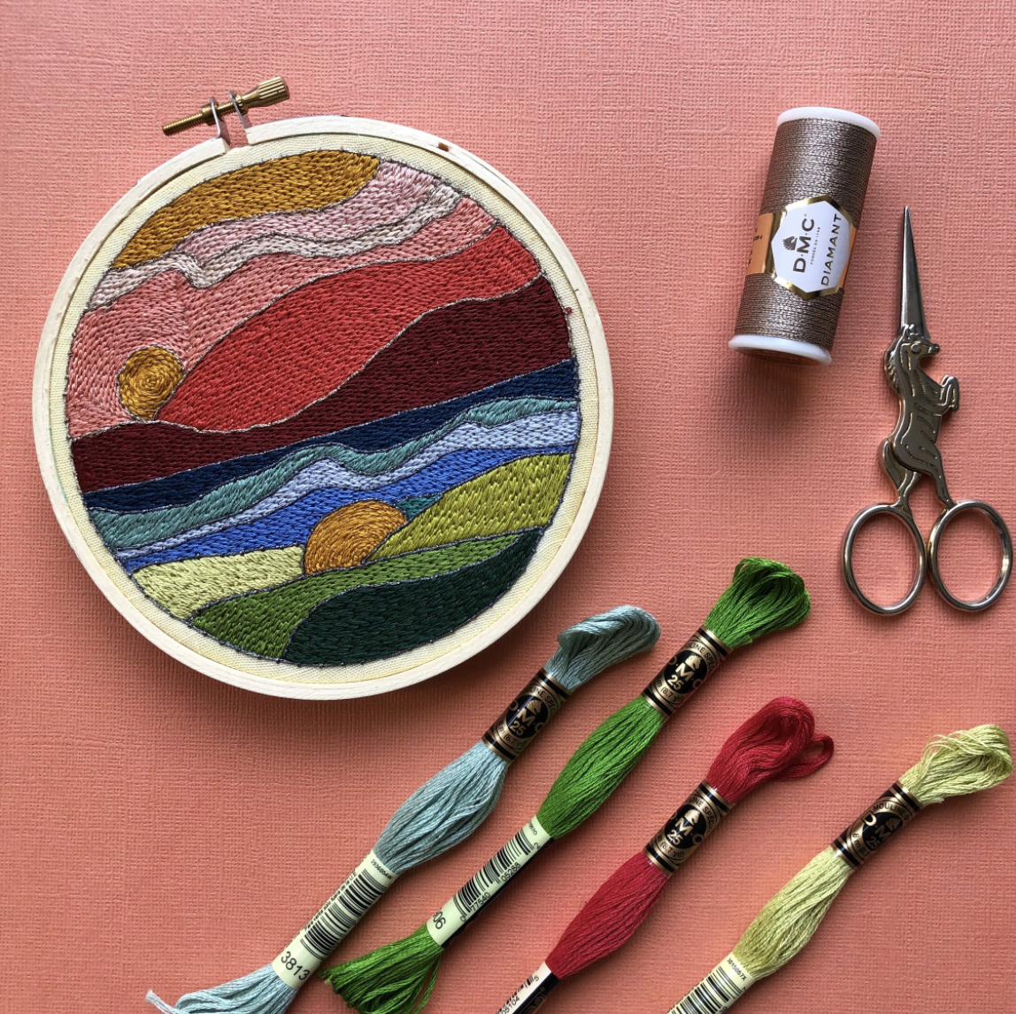 DIY Craft Kit - Embroidery - Stained Glass Landscape