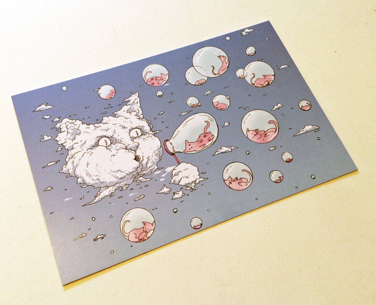 Postcard: Bubble Cat - Blue - Ten Pack