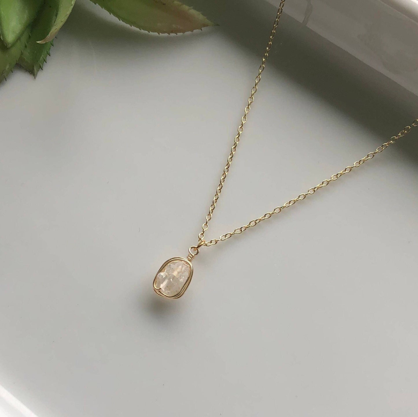 Stacked Raw Herkimer Diamond Necklace - 18 in