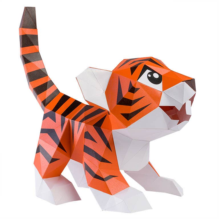 Baby Tiger Dual-Use Origami Model, Animal Lamp
