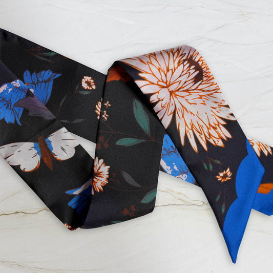 SKINNY SILK SCARF | 39" LENGTH | Midnight Wildflower Garden