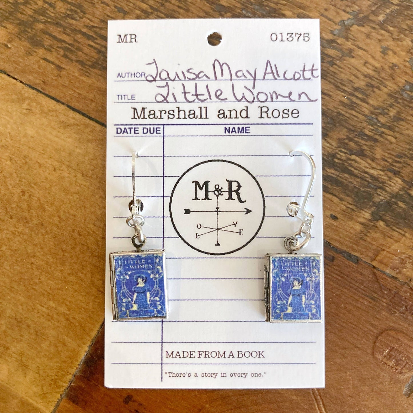 Earrings Book Locket Little Women - Blue Vintage Dress