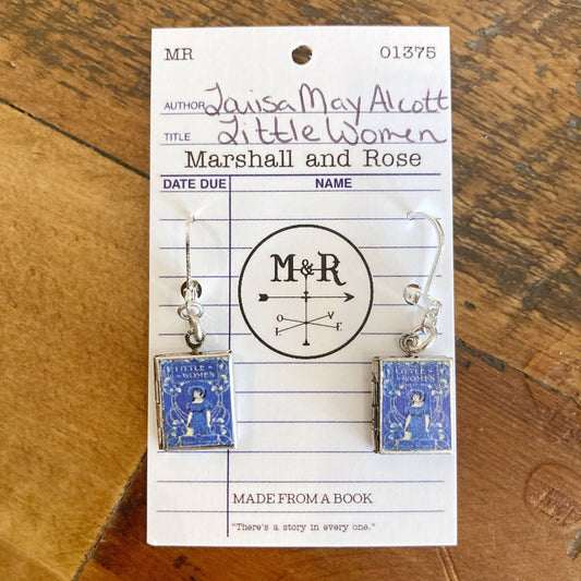 Earrings Book Locket Little Women - Blue Vintage Dress